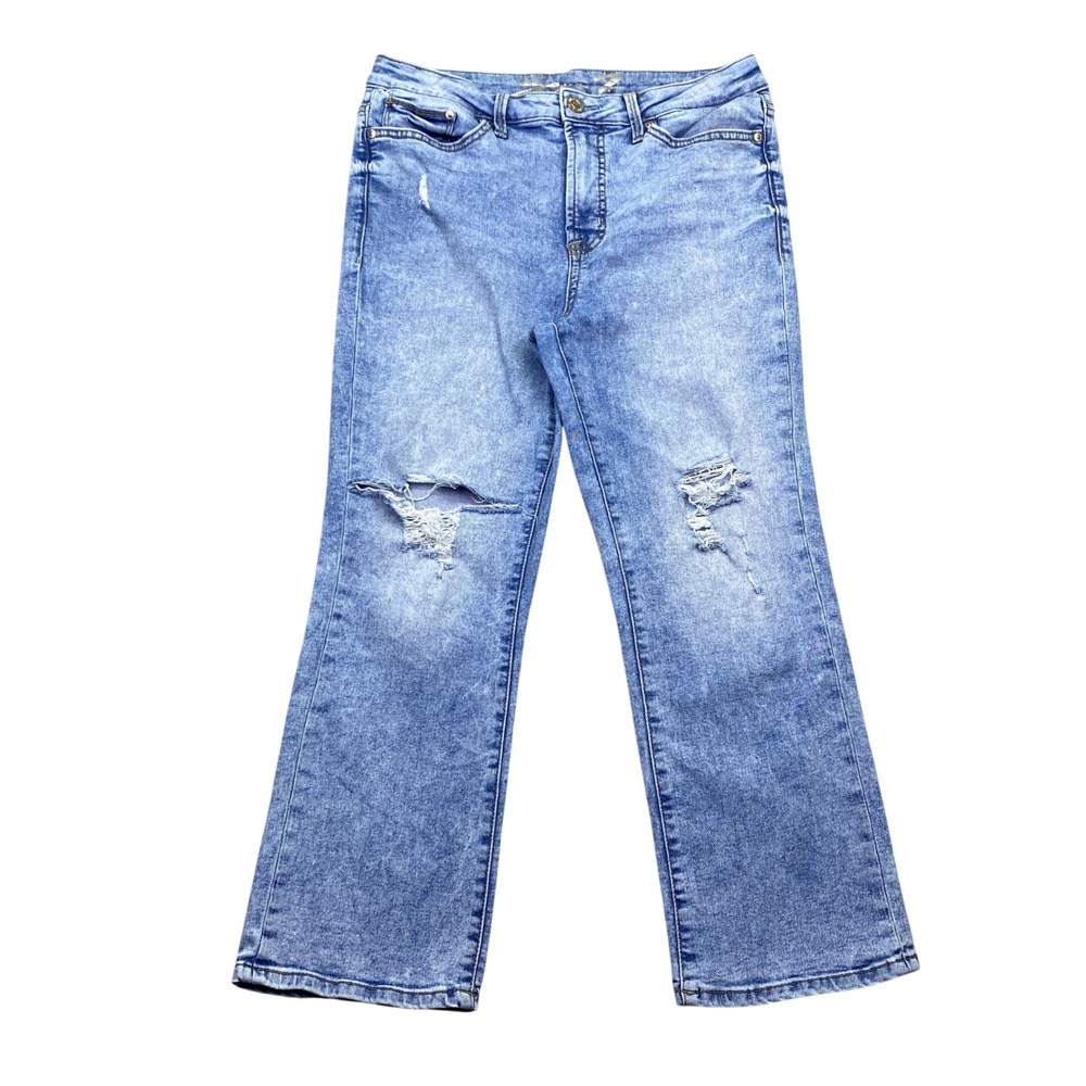 Seven7 Womens Straight Leg Distressed Ripped Knee Blue Jeans Light Wash Size 10